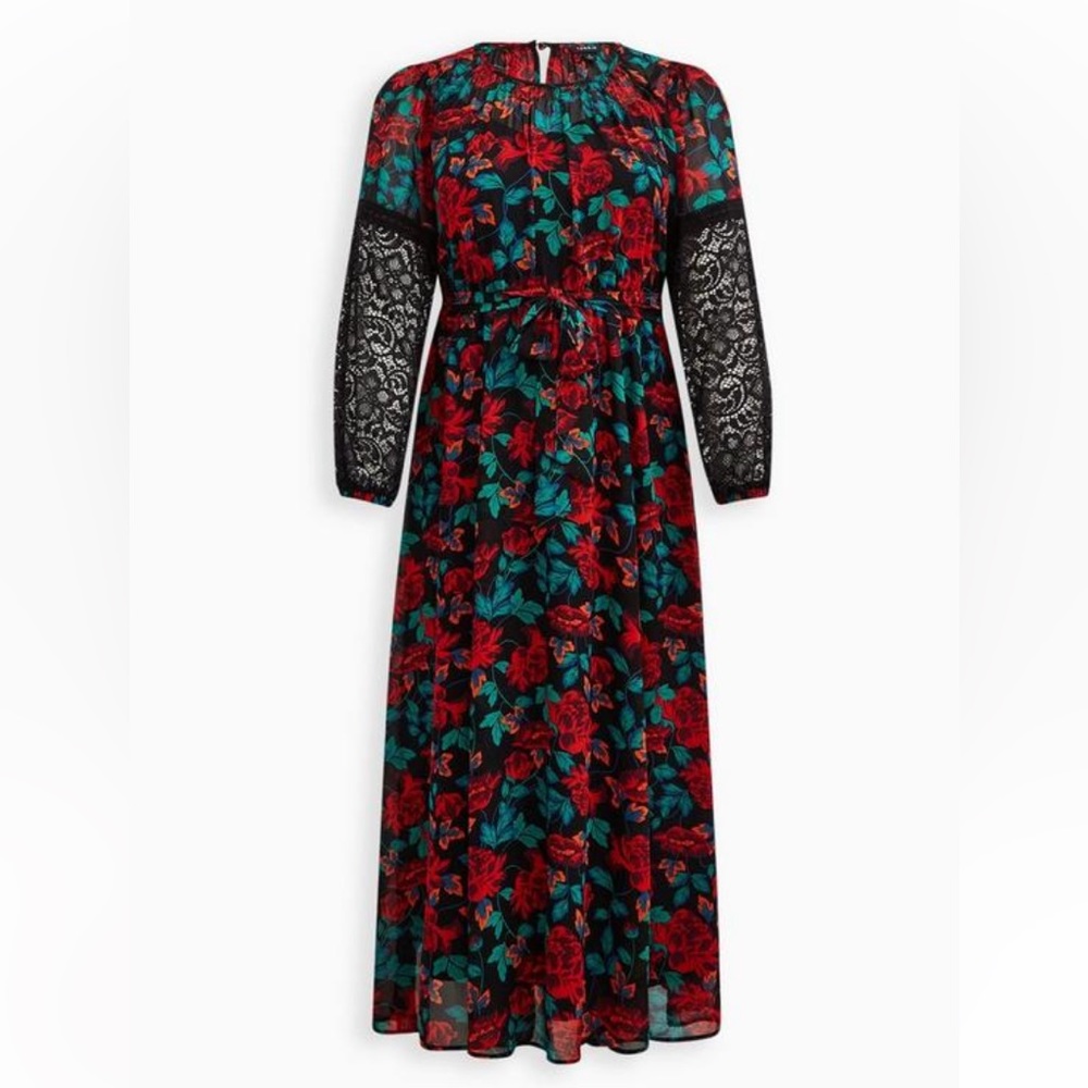 Torrid Maxi peasant dress chiffon floral black